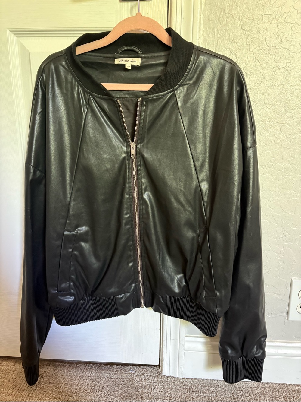 Womens Black Leather Bomber Jacket